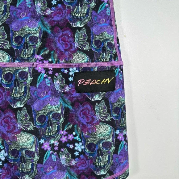 Peachy Athletic Shorts Women’s Large Purple Skull Floral Compression Yoga - Picture 6 of 7